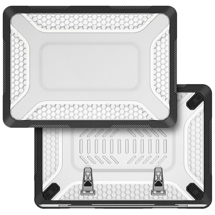 For MacBook Neo 13 inch 2026 A18 Pro A3404 PC Hybrid TPU Honeycomb Metal Stand Laptop Protective Case(Transparent Black)