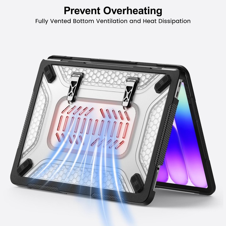 For MacBook Neo 13 inch 2026 A18 Pro A3404 PC Hybrid TPU Honeycomb Metal Stand Laptop Protective Case(Transparent Black)