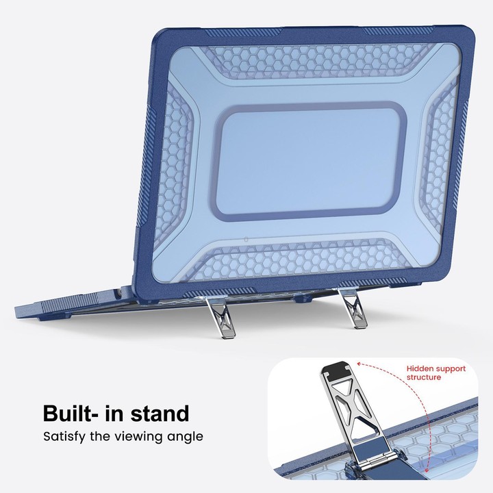 For MacBook Air 13.6 inch 2022/2024/2025/2026 PC Hybrid TPU Honeycomb Metal Stand Laptop Protective Case(Navy Blue)