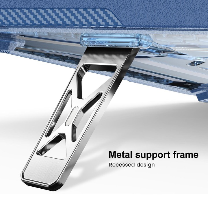 For MacBook Air 13.6 inch 2022/2024/2025/2026 PC Hybrid TPU Honeycomb Metal Stand Laptop Protective Case(Navy Blue)