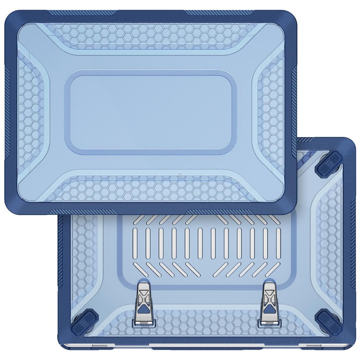 For MacBook Air 13.6 inch 2022/2024/2025/2026 PC Hybrid TPU Honeycomb Metal Stand Laptop Protective Case(Navy Blue)