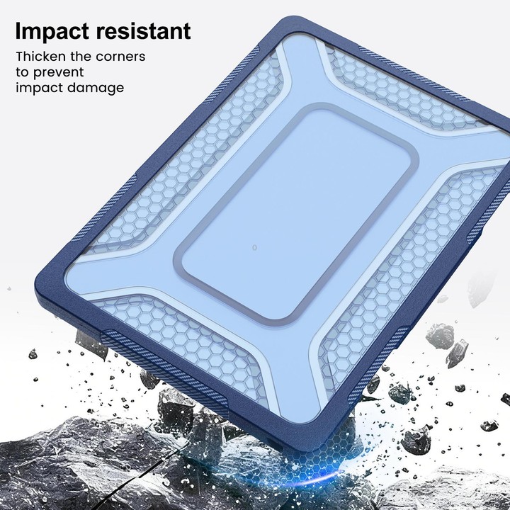 For MacBook Air 13.6 inch 2022/2024/2025/2026 PC Hybrid TPU Honeycomb Metal Stand Laptop Protective Case(Navy Blue)