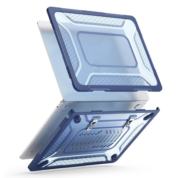 For MacBook Air 13.6 inch 2022/2024/2025/2026 PC Hybrid TPU Honeycomb Metal Stand Laptop Protective Case(Navy Blue)