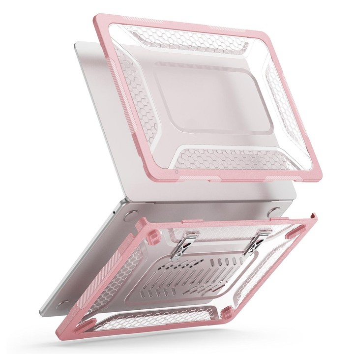 For MacBook Air 13.6 inch 2022/2024/2025/2026 PC Hybrid TPU Honeycomb Metal Stand Laptop Protective Case(Pink)
