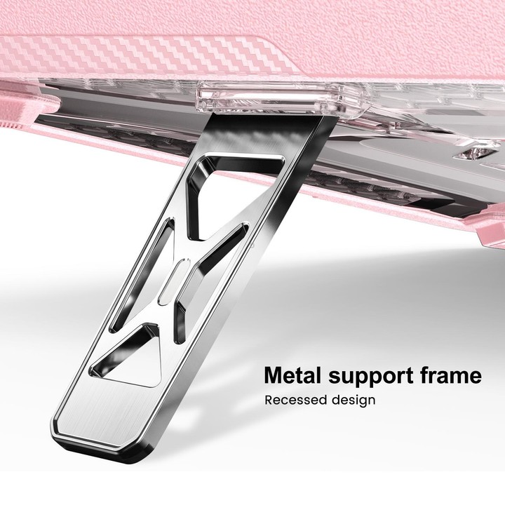 For MacBook Air 13.6 inch 2022/2024/2025/2026 PC Hybrid TPU Honeycomb Metal Stand Laptop Protective Case(Pink)