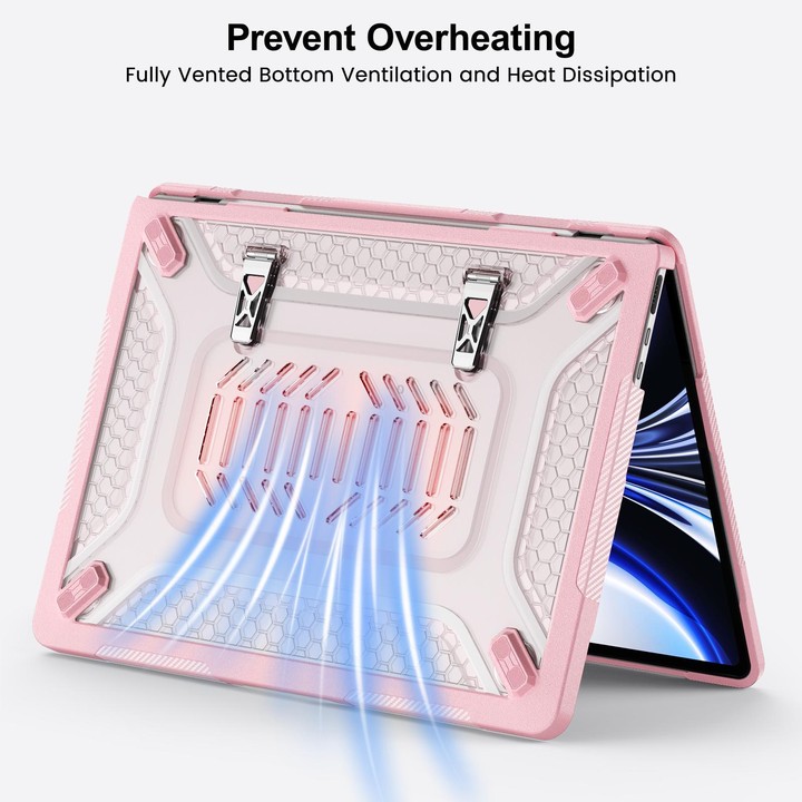 For MacBook Air 13.6 inch 2022/2024/2025/2026 PC Hybrid TPU Honeycomb Metal Stand Laptop Protective Case(Pink)