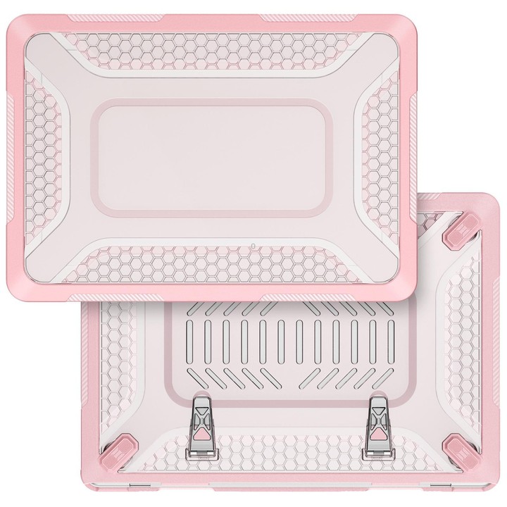 For MacBook Air 13.6 inch 2022/2024/2025/2026 PC Hybrid TPU Honeycomb Metal Stand Laptop Protective Case(Pink)