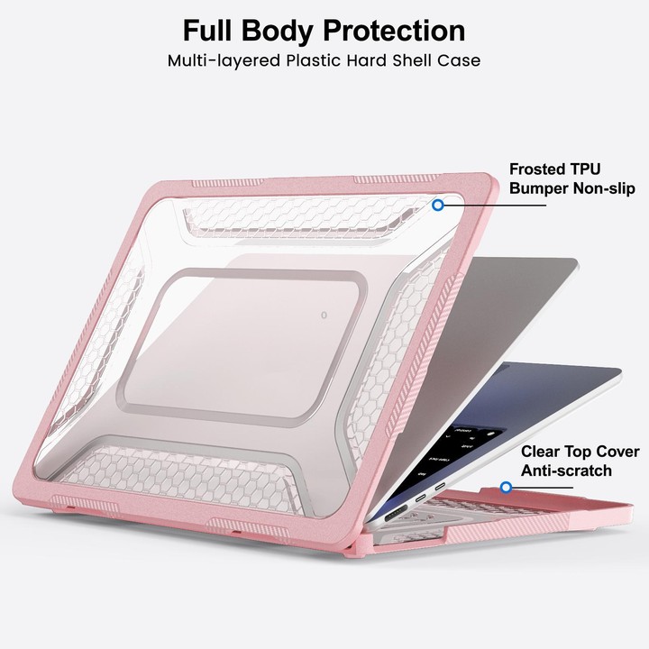For MacBook Air 13.6 inch 2022/2024/2025/2026 PC Hybrid TPU Honeycomb Metal Stand Laptop Protective Case(Pink)