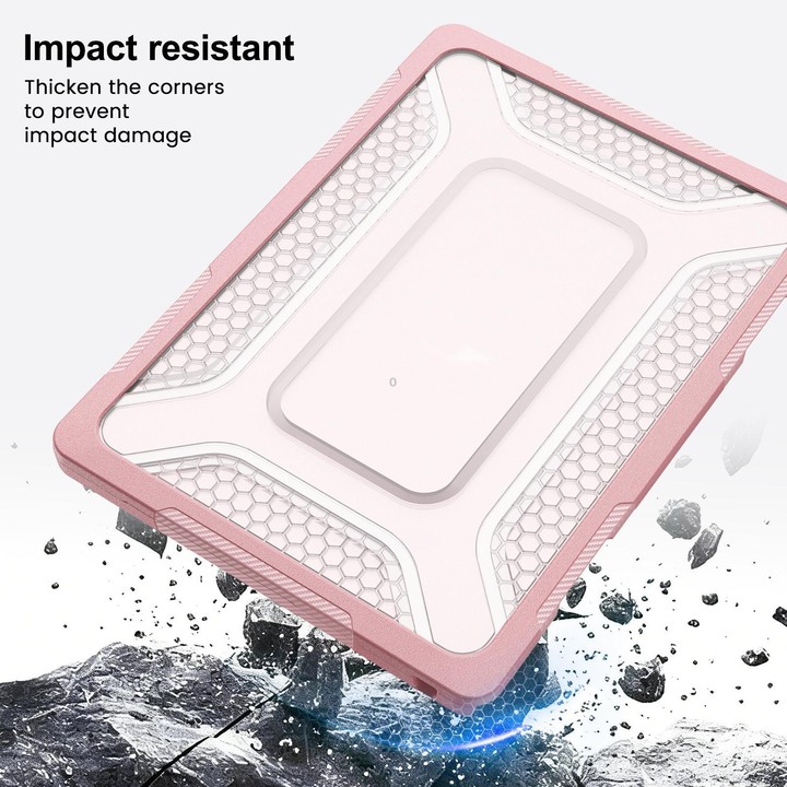 For MacBook Air 13.6 inch 2022/2024/2025/2026 PC Hybrid TPU Honeycomb Metal Stand Laptop Protective Case(Pink)