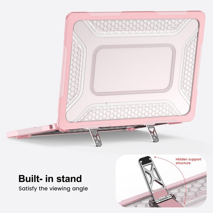 For MacBook Air 13.6 inch 2022/2024/2025/2026 PC Hybrid TPU Honeycomb Metal Stand Laptop Protective Case(Pink)