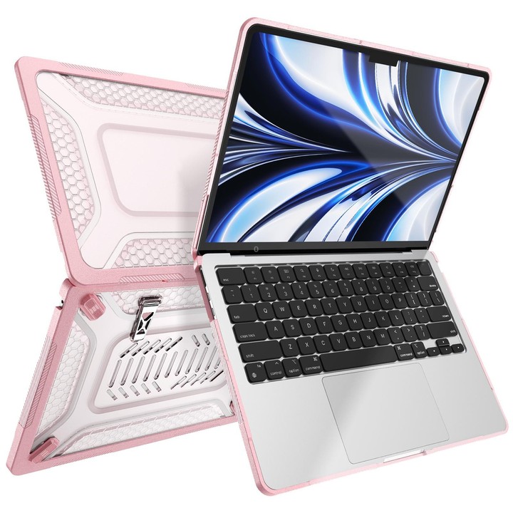 For MacBook Air 13.6 inch 2022/2024/2025/2026 PC Hybrid TPU Honeycomb Metal Stand Laptop Protective Case(Pink)