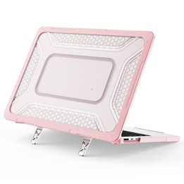 For MacBook Air 13.6 inch 2022/2024/2025/2026 PC Hybrid TPU Honeycomb Metal Stand Laptop Protective Case(Pink)