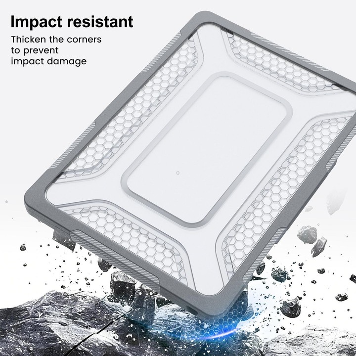 For MacBook Air 13.6 inch 2022/2024/2025/2026 PC Hybrid TPU Honeycomb Metal Stand Laptop Protective Case(Grey)