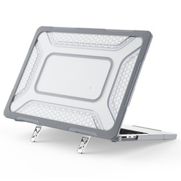 For MacBook Air 13.6 inch 2022/2024/2025/2026 PC Hybrid TPU Honeycomb Metal Stand Laptop Protective Case(Grey)