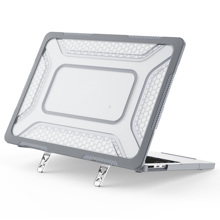 For MacBook Air 13.6 inch 2022/2024/2025/2026 PC Hybrid TPU Honeycomb Metal Stand Laptop Protective Case(Grey)