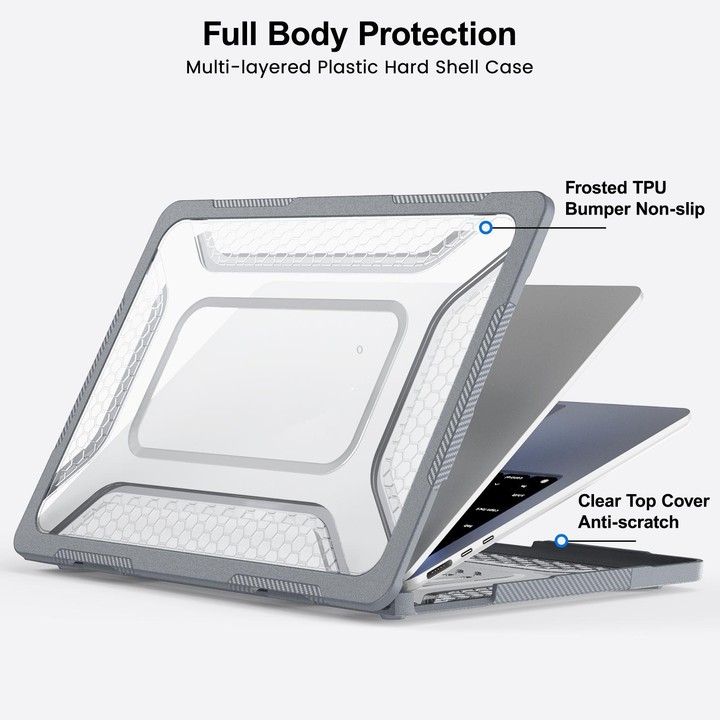 For MacBook Air 13.6 inch 2022/2024/2025/2026 PC Hybrid TPU Honeycomb Metal Stand Laptop Protective Case(Grey)