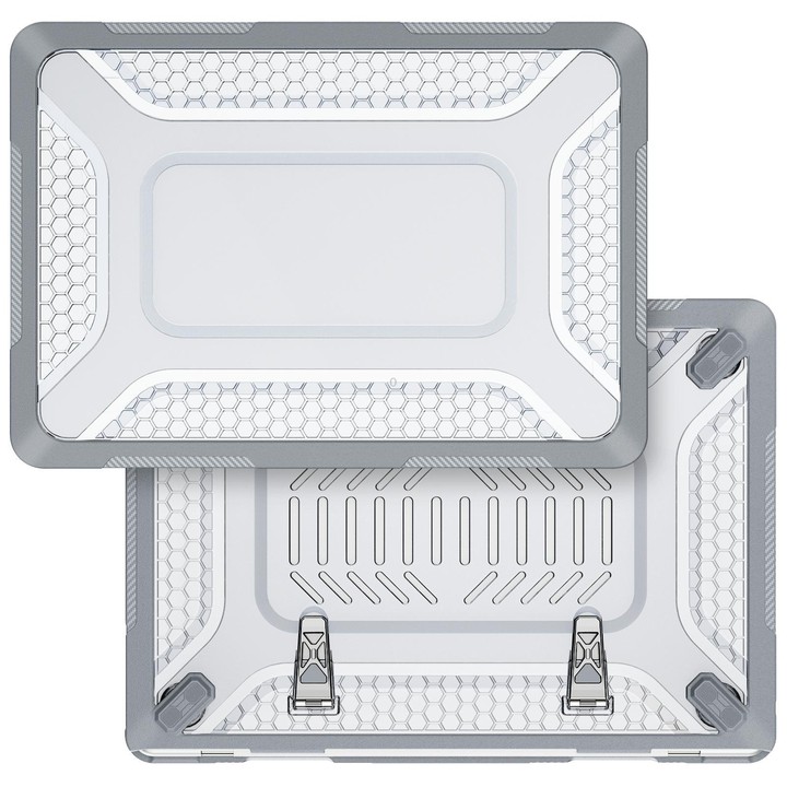 For MacBook Air 13.6 inch 2022/2024/2025/2026 PC Hybrid TPU Honeycomb Metal Stand Laptop Protective Case(Grey)