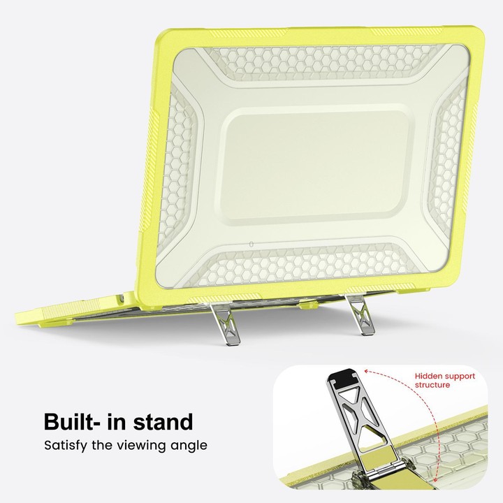 For MacBook Air 13.6 inch 2022/2024/2025/2026 PC Hybrid TPU Honeycomb Metal Stand Laptop Protective Case(Lemon Yellow)