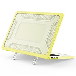 For MacBook Air 13.6 inch 2022/2024/2025/2026 PC Hybrid TPU Honeycomb Metal Stand Laptop Protective Case(Lemon Yellow)