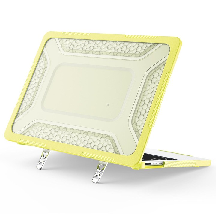 For MacBook Air 13.6 inch 2022/2024/2025/2026 PC Hybrid TPU Honeycomb Metal Stand Laptop Protective Case(Lemon Yellow)