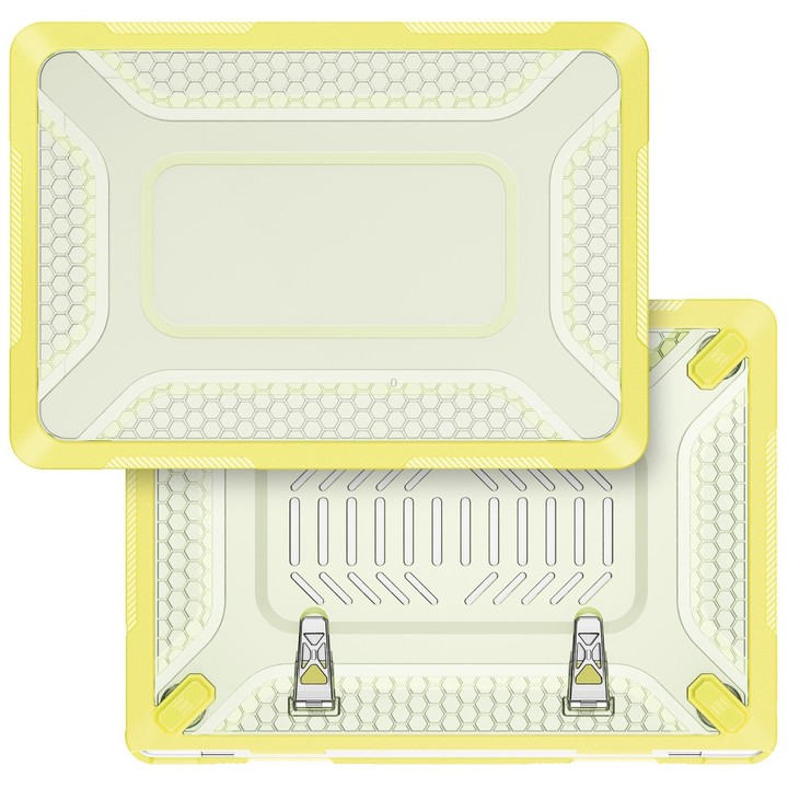 For MacBook Air 13.6 inch 2022/2024/2025/2026 PC Hybrid TPU Honeycomb Metal Stand Laptop Protective Case(Lemon Yellow)