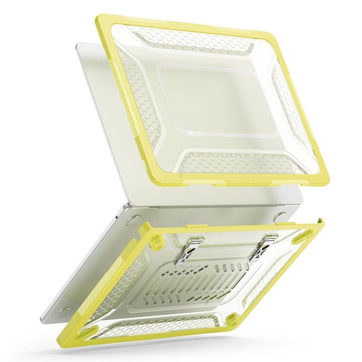 For MacBook Air 13.6 inch 2022/2024/2025/2026 PC Hybrid TPU Honeycomb Metal Stand Laptop Protective Case(Lemon Yellow)