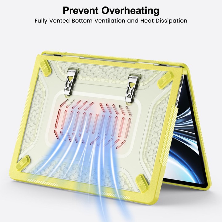 For MacBook Air 13.6 inch 2022/2024/2025/2026 PC Hybrid TPU Honeycomb Metal Stand Laptop Protective Case(Lemon Yellow)