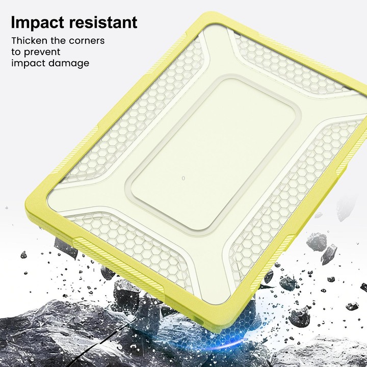 For MacBook Air 13.6 inch 2022/2024/2025/2026 PC Hybrid TPU Honeycomb Metal Stand Laptop Protective Case(Lemon Yellow)
