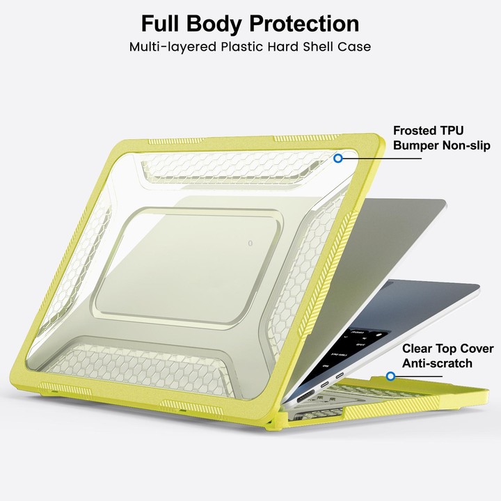 For MacBook Air 13.6 inch 2022/2024/2025/2026 PC Hybrid TPU Honeycomb Metal Stand Laptop Protective Case(Lemon Yellow)