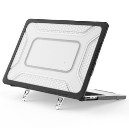 For MacBook Air 13.6 inch 2022/2024/2025/2026 PC Hybrid TPU Honeycomb Metal Stand Laptop Protective Case(Transparent Black)