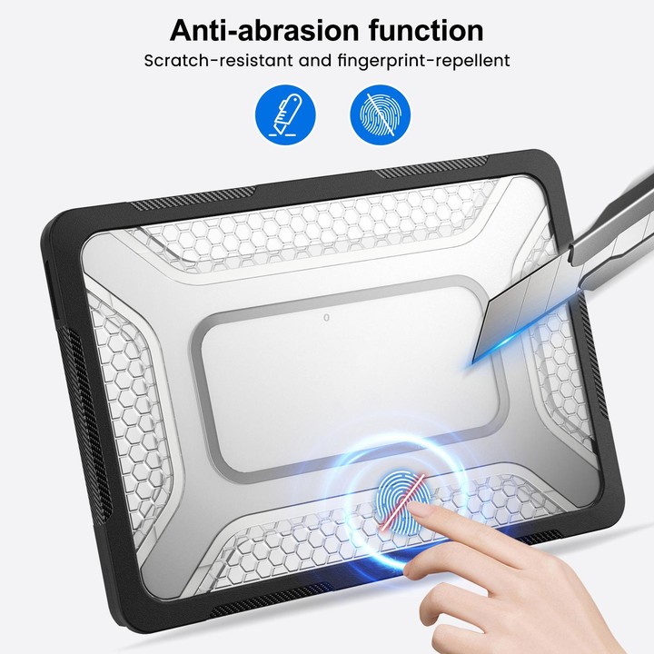 For MacBook Air 13.6 inch 2022/2024/2025/2026 PC Hybrid TPU Honeycomb Metal Stand Laptop Protective Case(Transparent Black)