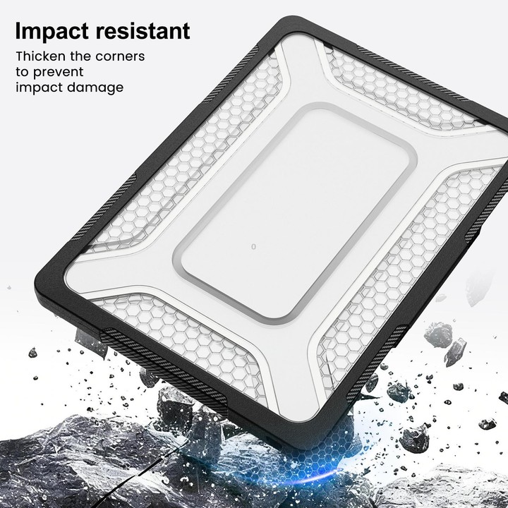 For MacBook Air 13.6 inch 2022/2024/2025/2026 PC Hybrid TPU Honeycomb Metal Stand Laptop Protective Case(Transparent Black)