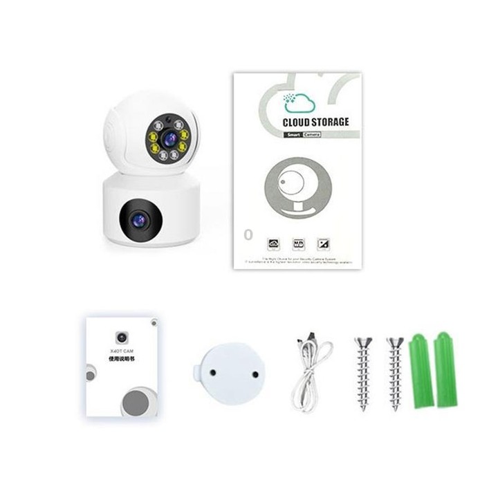 360-Degree Rotating 1080P HD Night Vision Remote Dual-Lens Smart Surveillance Camera(White)