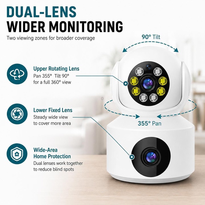 360-Degree Rotating 1080P HD Night Vision Remote Dual-Lens Smart Surveillance Camera(White)