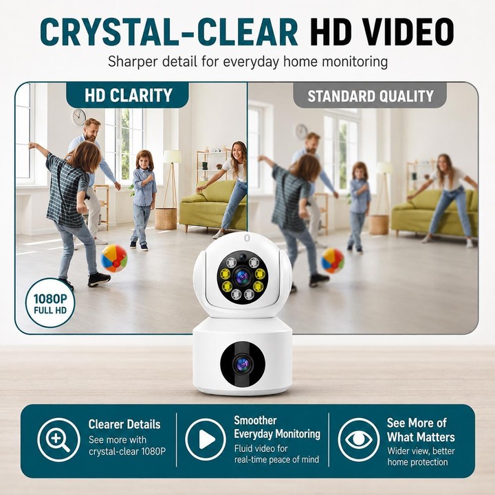 360-Degree Rotating 1080P HD Night Vision Remote Dual-Lens Smart Surveillance Camera(White)