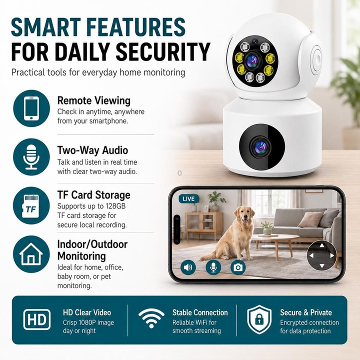 360-Degree Rotating 1080P HD Night Vision Remote Dual-Lens Smart Surveillance Camera(White)