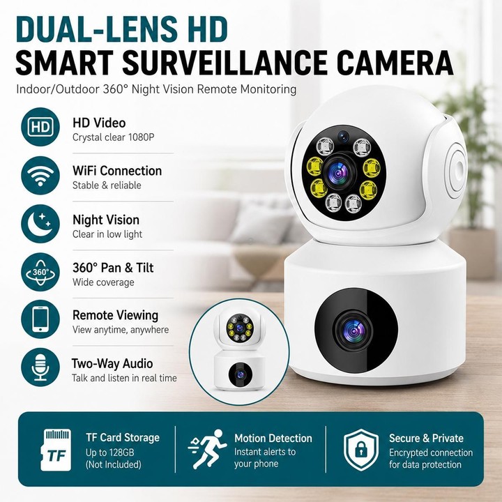 360-Degree Rotating 1080P HD Night Vision Remote Dual-Lens Smart Surveillance Camera(White)