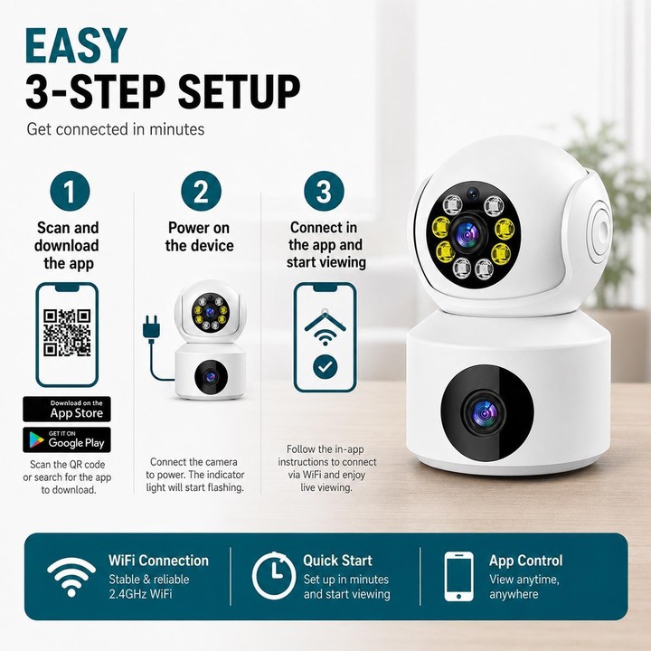 360-Degree Rotating 1080P HD Night Vision Remote Dual-Lens Smart Surveillance Camera(White)