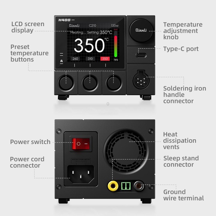 QIANLI H400 400W Smart Soldering Station with HX1 All-in-One Sleep Stand, Plug:US Plug