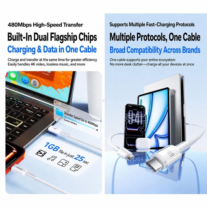 ABEEL A62 PD60W USB-C/Type-C to USB-C/Type-C Fast Charging Braided Data Cable Length: 1.5m White