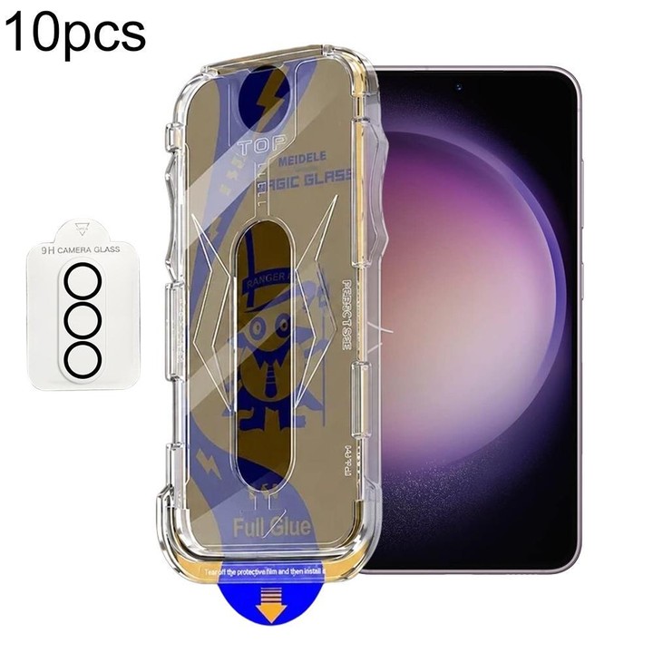 For Galaxy S23+ 5G 10pcs MEIDELE Easy Install Dust-proof Box Privacy Tempered Glass Film with Lens Film, Support Ultrasonic Unlo
