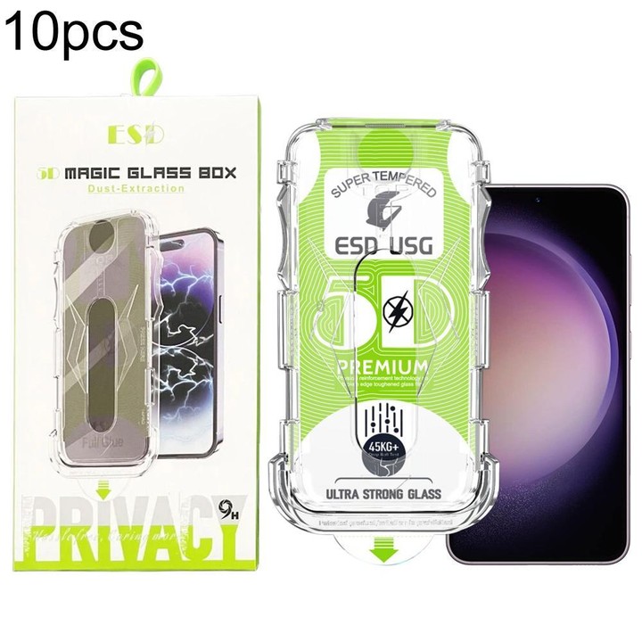 For Galaxy S23 5G 10pcs 5D Curved Easy Install Dust-proof Box Edge-to-Edge HD Tempered Glass Film, Support Ultrasonic Unlock