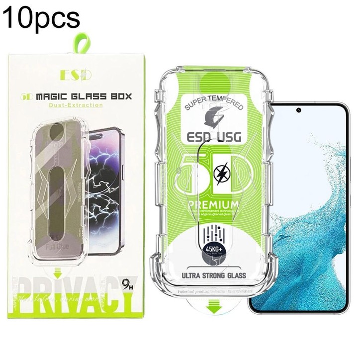 For Galaxy S22+ 5G 10pcs 5D Curved Easy Install Dust-proof Box Edge-to-Edge HD Tempered Glass Film, Support Ultrasonic Unlock