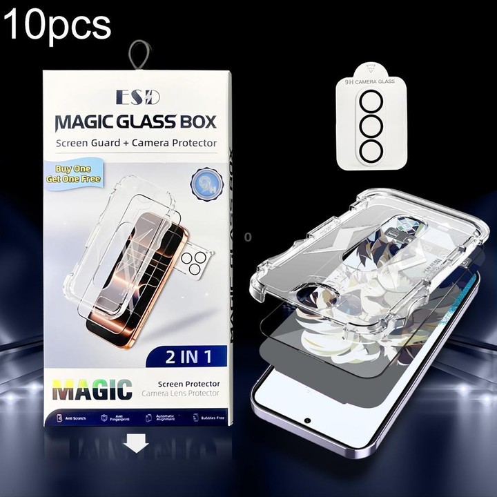 For Galaxy S22+ 5G 10pcs Easy Install Dust-proof Box HD Tempered Glass Film with Lens Film, Support Ultrasonic Unlock