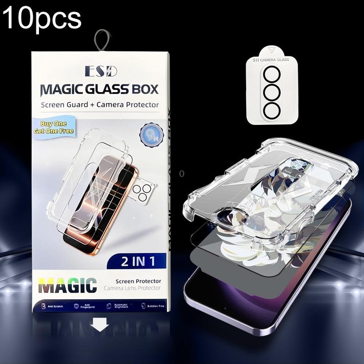 For Galaxy S23 5G 10pcs Easy Install Dust-proof Box HD Tempered Glass Film with Lens Film, Support Ultrasonic Unlock