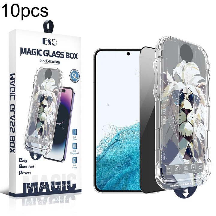 For Galaxy S22+ 5G 10pcs Easy Install Dust-proof Box Privacy Tempered Glass Film, Support Ultrasonic Unlock
