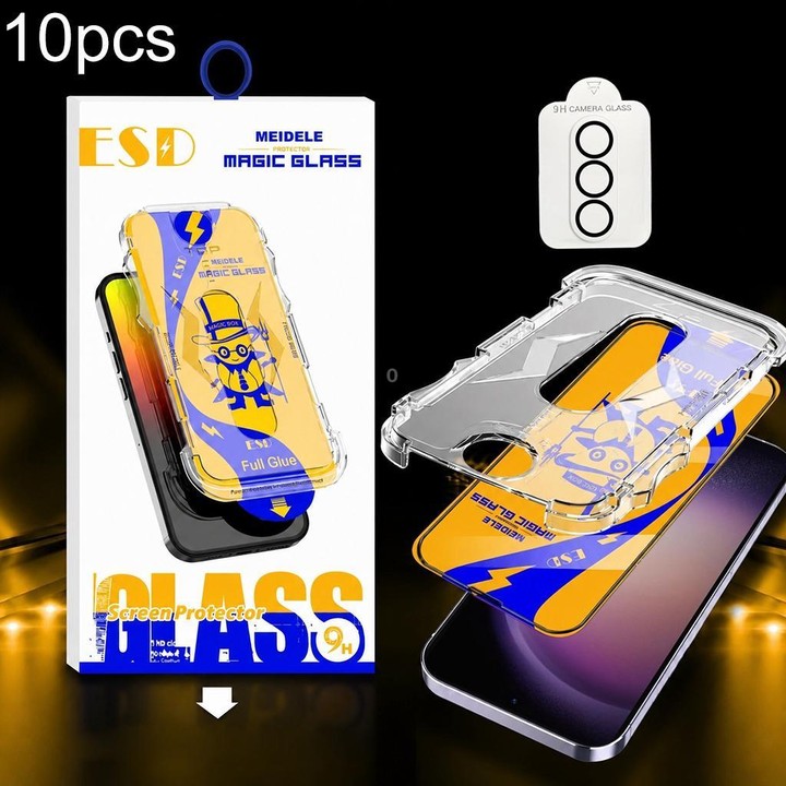 For Galaxy S23+ 5G 10pcs MEIDELE Easy Install Dust-proof Box HD Tempered Glass Film with Lens Film, Support Ultrasonic Unlock