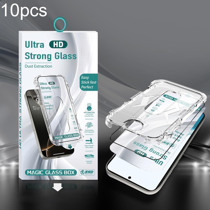 For Galaxy S22+ 5G 10pcs USG Easy Install Dust-proof Box HD Edge-to-Edge Tempered Glass Film, Support Ultrasonic Unlock