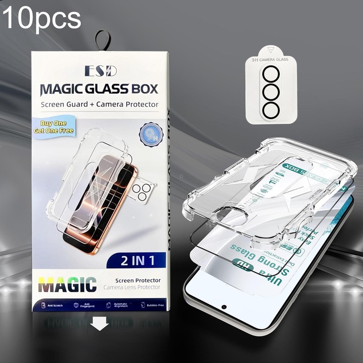 For Galaxy S22 5G 10pcs USG Easy Install Dust-proof Box HD Edge-to-Edge Tempered Glass Film with Lens Film, Support Ultrasonic U