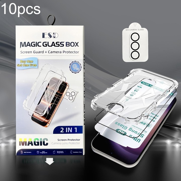 For Galaxy S23+ 5G 10pcs USG Easy Install Dust-proof Box HD Edge-to-Edge Tempered Glass Film with Lens Film, Support Ultrasonic